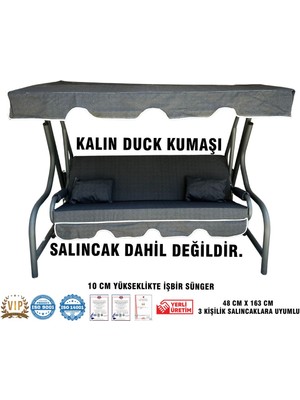 Nelson Lüks Duck Vip Salıncak Minder Seti 3 Kişilik 10 cm Süngerli Tenteli-Siyah-Salıncak Minderi
