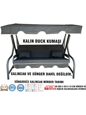 Nelson Lüks Duck Vip Salıncak Minder Seti 3 Kişilik (Süngersiz) Tenteli-Siyah-Salıncak Minder Seti