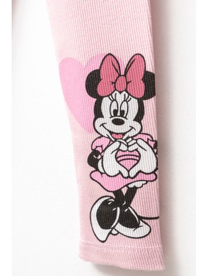 Minipodyum Minnie Mouse Uzun Kollu  Pamuk Alt Üst Kız Çocuk Ikili Taytlı Takım 1-4 Yaş