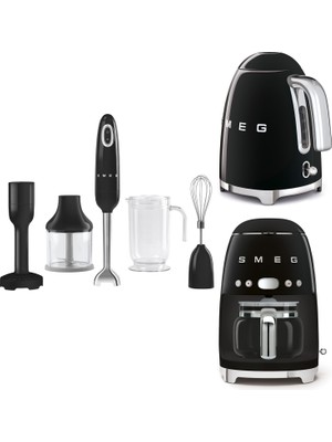 Smeg Siyah Kettle-Filtre Kahve Makinesi ve El Blender Seti
