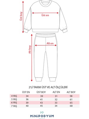 Minipodyum Mevsimlik Uzun Kollu  Pamuk Alt Üst Kız Çocuk Ikili Eşofman Takımı 4-7 Yaş
