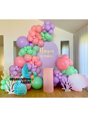 Organizasyon Pazarı Balon Seti Makaron Yeşil-Makaron Pembe-Makaron Lila 60 Lı Balon Zinciri Seti