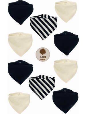 Lumos Trade Bebek  Pamuk Çift Katlı Siyah Beyaz  ve Çizgili  Fular Mama Önlüğü - Salya Önlüğü 10 Adet