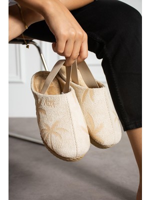 Modafrato Palmiye Kadın Ev Terliği Lastikli Ev Ayakkabısı