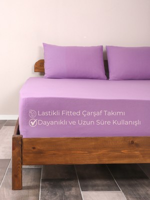 Rozet Tekstil Mor Lastikli Çarşaf Takımı Fitted Pamuklu Dokuma Kumaş Yastık Kılıflı