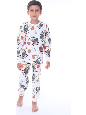 Bunny Hopp 3-7 Yaş %100 Pamuk Kumaş Kepçe ve Iş Makineleri Desenli Uzun Kollu Erkek Çocuk Pijama Takımı