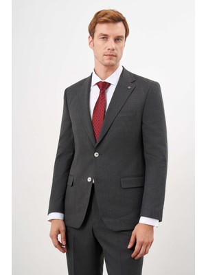 Morven Erkek Siyah Poliviskon Trend Ekoseli Dynamic Fit Mono Yaka Takım Elbise