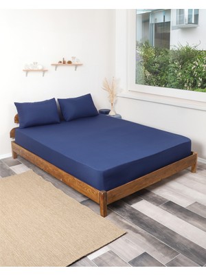 Rozet Tekstil Lacivert 160x200 Çift Kişilik Lastikli Çarşaf Takımı Fitted Pamuklu Dokuma Kumaş Yastık Kılıflı