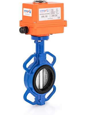 Unox DN40-11/2" Wafer Tip 24 V DC Elektrikli Aktüatörlü Kelebek Vana Paslanmaz AISI304 Klape