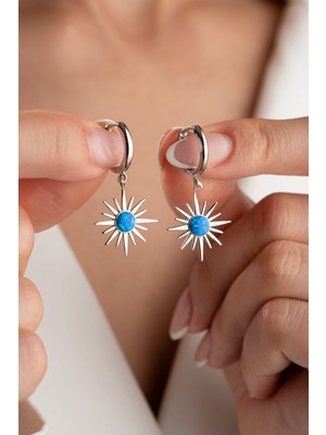 Silvano Jewelry 925 Ayar Gümüş Opal Taşlı Kutup Yıldızı Küpe