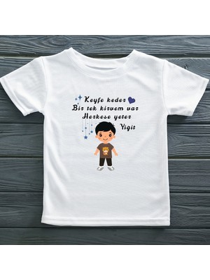 Asilcom Keyfe Keder Bir Tek Kirvem Var Yazılı Çocuk Tişörtü