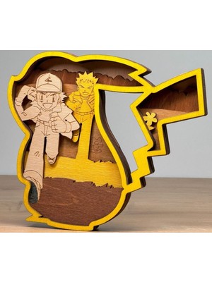 Wood-X Modern Tasarımlı Ahşap Mdf Masa Süsü, Hediyelik Pokemon Temalı Pikachu Dekoratif Obje/biblo