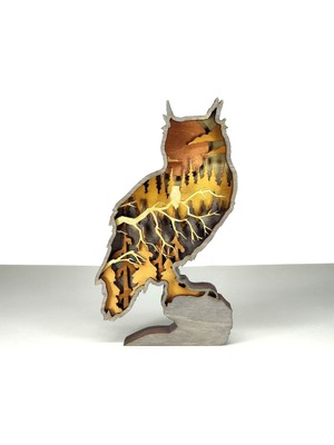 Wood-X Ahşap Mdf Çok Katmanlı Orman Temalı Baykuş Dekoratif Obje