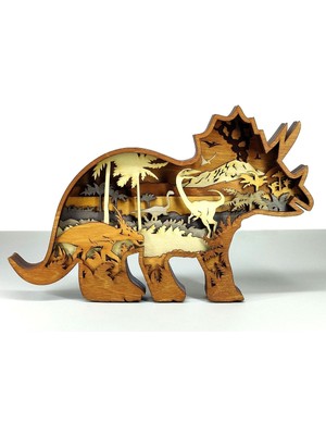 Wood-X Ahşap Mdf Çok Katmanlı Dinozor Triceratops Dekoratif Obje