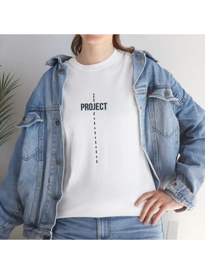 Unisex Bisiklet Yaka Baskılı T-Shirt - Beyaz