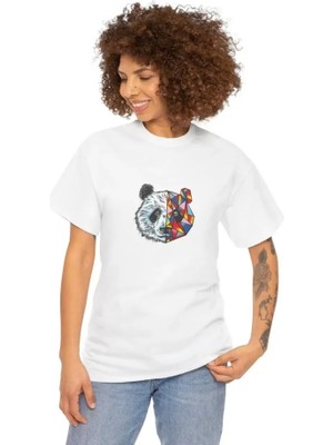 Defy Moda Unisex Bisiklet Yaka Baskılı T-Shirt - Beyaz