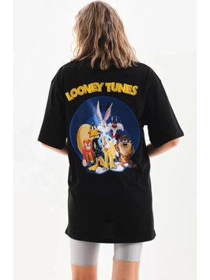 Unisex Baskılı Oversize T-Shirt - Siyah