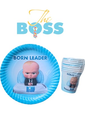 Ngüzel Party Boss Baby Patron Bebek Temalı Doğum Günü 8 Adet Karton Tabak + 8 Adet Karton Bardak Seti