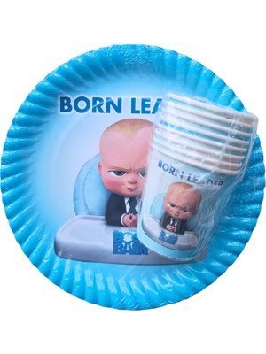 Ngüzel Party Boss Baby Patron Bebek Temalı Doğum Günü 8 Adet Karton Tabak + 8 Adet Karton Bardak Seti