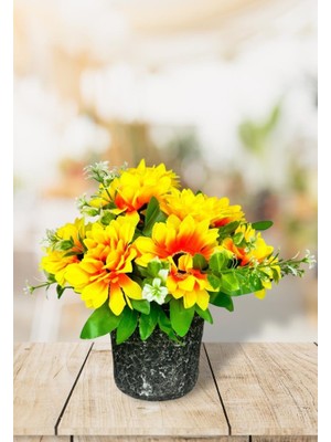 Nettenevime Yapay Çiçek Gri Seramik Saksıda Ay Çiçeği Sunflower 30CM