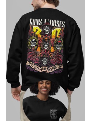 Fuddy Moda Guns N Roses Sırt Baskılı Kapüşonsuz Sweatshirt, Oversize Rock Band Baskılı Sweat