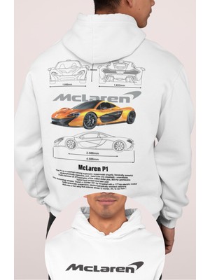Fuddy Moda Mclaren P1 Sırt Baskılı Kapüşonlu Sweatshirt, Oversize Yarış Araba Temalı Hoodie