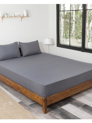 Rozet Tekstil Antrasit 160X200 Çift Kişilik Lastikli Çarşaf Takımı Fitted Pamuklu Dokuma Kumaş Yastık Kılıflı