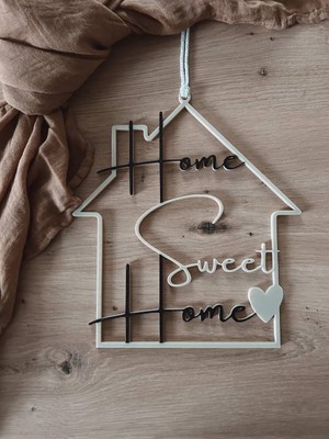 Cadde 3D Home Sweet Yazılı Home Kapı Süsü - Evim Tatlı Evim Yazısı  - Dış Kapı Süsü