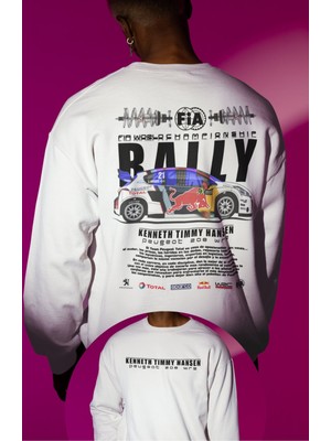 Fuddy Moda Team Peugeot Sırt Baskılı Kapüşonsuz Sweatshirt, Oversize Kenneth Timmy Hansen Baskılı Sweat