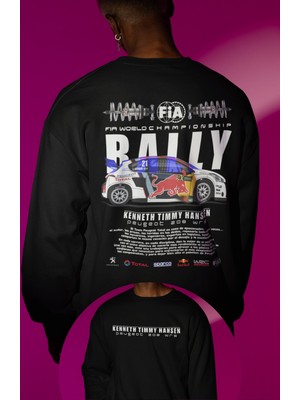 Fuddy Moda Team Peugeot Sırt Baskılı Kapüşonsuz Sweatshirt, Oversize Kenneth Timmy Hansen Baskılı Sweat