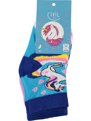 Civil Socks Kız Çocuk 3'lü Çorap 3-12 Yaş  Mavi