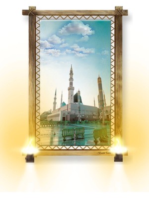 Narnuga Rustik Işıklı Mescidi Nebevi Kanvas Rustik Tablo B