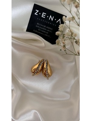 by zena aksesuar Zena Accessories Damla Zirkon Altın Çelik Küpe