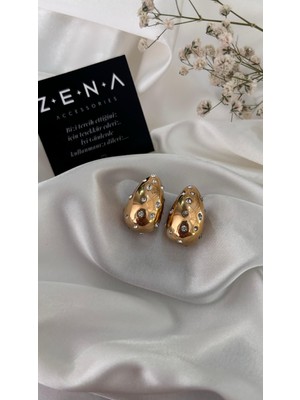 by zena aksesuar Zena Accessories Su Damlası Zirkon Taşlı Bottega Çelik Küpe