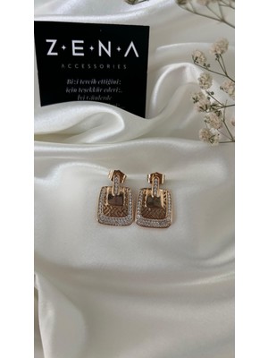 by zena aksesuar Zena Accessories Vintage Kare Rose Çelik Küpe