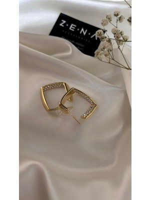 by zena aksesuar Zena Accessories Içi Zirkon Taş Detaylı Çelik Halka Küpe