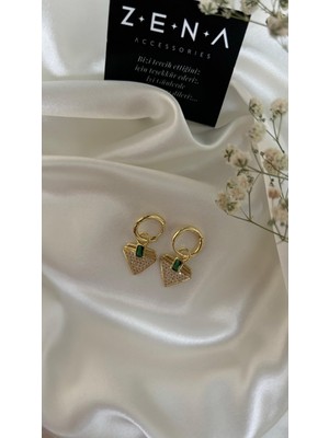 by zena aksesuar Zena Accessories Emerald Yeşil Taşlı Üçgen Küpe