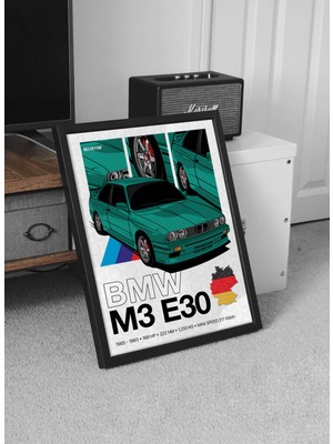 Decoryum Bmw Series E30 Çerçeveli Poster Tablo - Siyah Beyaz Doğal Araba Tablo