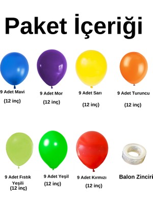 Ata Parti Dünyası ^^ Doğum Günü Konsepti * Mor * Mavi * Fıstık Yeşili * Yeşil * Turuncu * Kırmızı * Sarı * 60 Lı Balon Zinciri Parti Seti