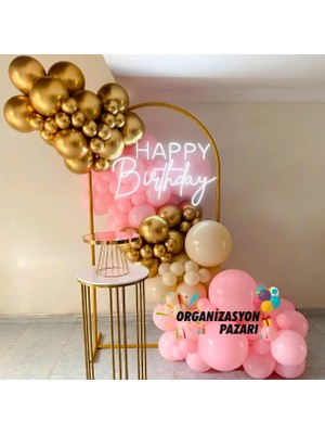 Organizasyon Pazarı Balon Seti Krom Gold-Deniz Kumu-Pastel Pembe 60 Lı Balon Zinciri Seti