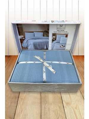 İpekçe Home MDL Fitted Lüks Kutulu 4 Parça %100 Organik Pamuk Çift Kişilik Pike Takımı