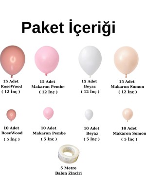 Organizasyon Pazarı Balon Seti Rosewood-Makaron Somon-Makaron Pembe-Beyaz 100 Lü Balon Zinciri Seti