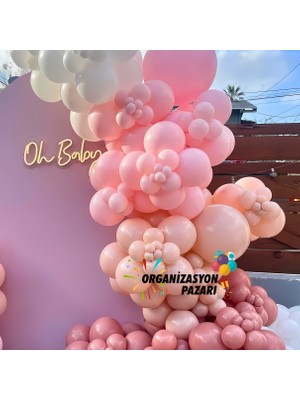 Organizasyon Pazarı Balon Seti Rosewood-Makaron Somon-Makaron Pembe-Beyaz 100 Lü Balon Zinciri Seti