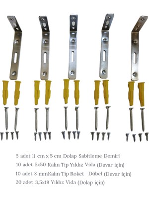 Deprem Ağır Dolap Sabitleme Seti - Mobilya Dolap Duvar Montaj Askı Elemanı - L Demir Gönye Köşebent -