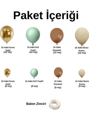 ^^ Doğum Günü Konsepti *Küf Yeşili*Krom Gold*Karamel*Deniz Kumu* 100 lü Balon Zinciri Parti Seti