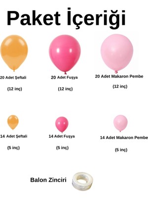 ^^ Doğum Günü Konsepti *Şeftali*Fuşya*Makaron Pembe* 100 lü Balon Zinciri Parti Seti