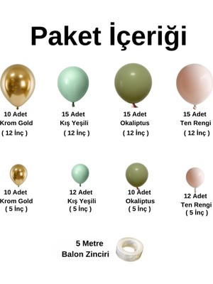 ^^ Doğum Günü Konsepti *Krom Gold*Kış Yeşili*Okaliptus*Ten Rengi* 100 lü Balon Zinciri Parti Seti