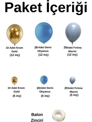 ^^ Doğum Günü Konsepti *Krom Gold*Derin Okyanus*Fırtına Mavisi* 100 lü Balon Zinciri Parti Seti