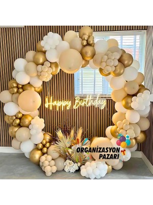 Organizasyon Pazarı Zincir Balon Seti Krom Gold-Deniz Kumu-Beyaz 3 Renk 60 Adet +Balon Şeridi