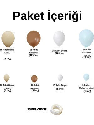 ^^ Doğum Günü Konsepti *Deniz Kumu*Beyaz*Karamel*Makaron Mavi* 100 lü Balon Zinciri Parti Seti